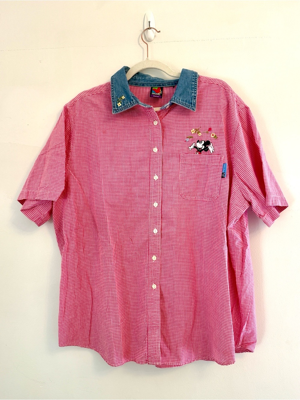 Mickey x Jerry Leigh | Pink Check Button-Down Shirt with Denim Collar
